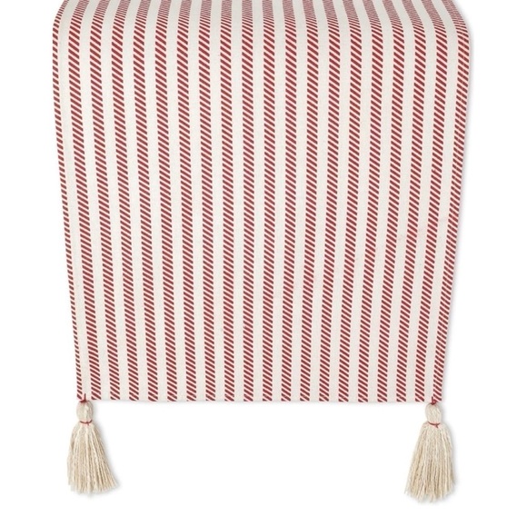 Farmhouse Red & White Table Runner 108” Long with Tassels 100% Cotton - Picture 6 of 6